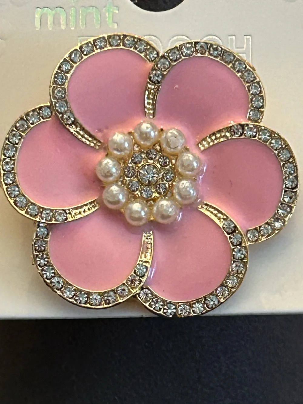 Beautiful Gold-Tone Pearl & Crystal with Enamel Flower Brooch Assorted Colors